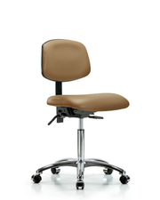 Rutledge Vinyl Chair Chrome - Medium Bench Height with Seat Tilt & Casters in Taupe Trailblazer Vinyl
