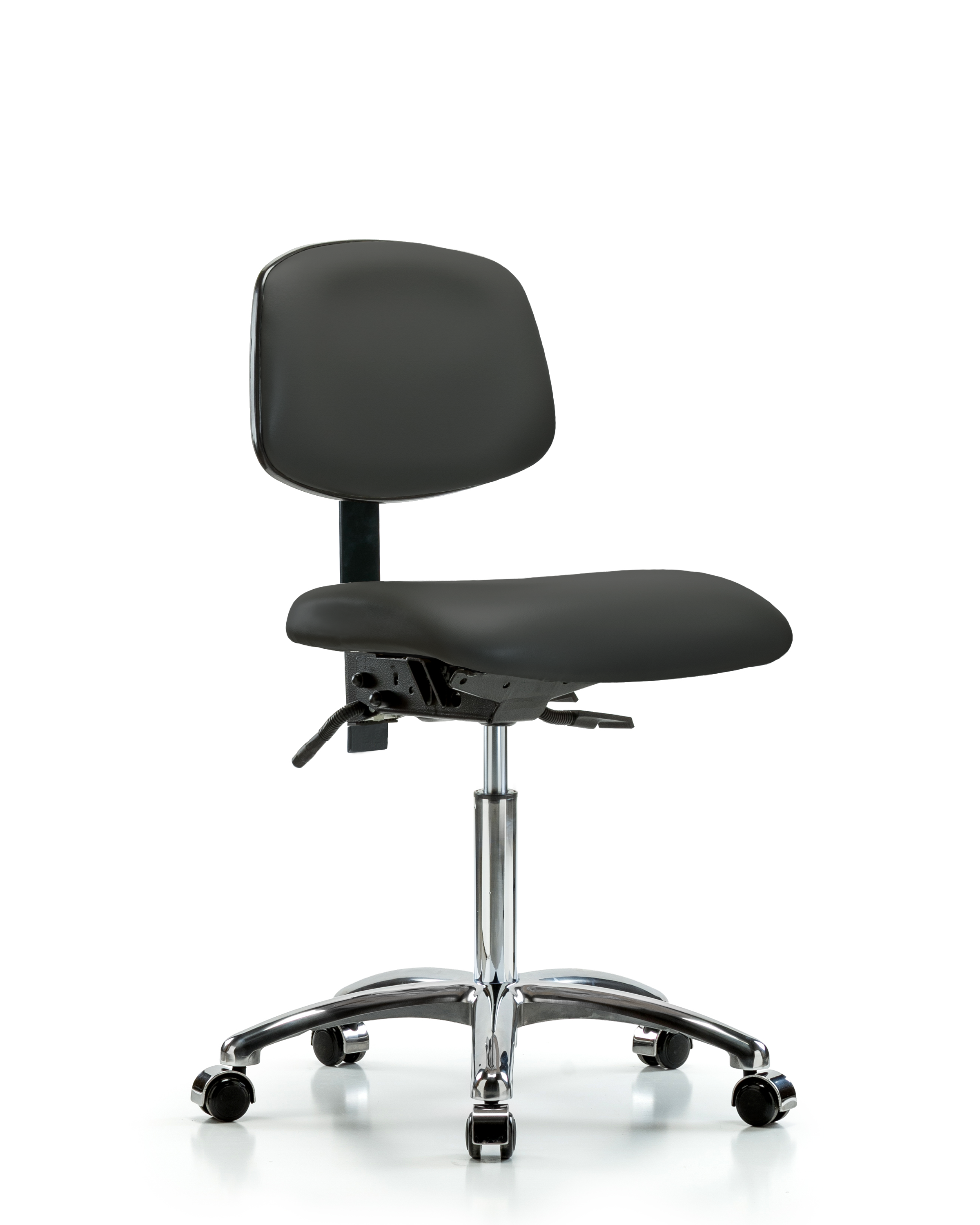 Rutledge Vinyl Chair Chrome - Medium Bench Height with Seat Tilt & Casters in Charcoal Trailblazer Vinyl