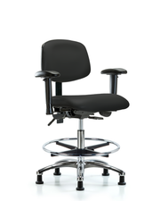 Rutledge Vinyl Chair Chrome - Medium Bench Height with Seat Tilt, Adjustable Arms, Chrome Foot Ring, & Stationary Glides in Black Trailblazer Vinyl