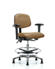 Rutledge Vinyl Chair Chrome - Medium Bench Height with Seat Tilt, Adjustable Arms, Chrome Foot Ring, & Stationary Glides in Taupe Trailblazer Vinyl