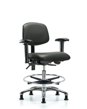 Rutledge Vinyl Chair Chrome - Medium Bench Height with Seat Tilt, Adjustable Arms, Chrome Foot Ring, & Stationary Glides in Carbon Supernova Vinyl