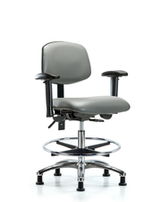 Rutledge Vinyl Chair Chrome - Medium Bench Height with Seat Tilt, Adjustable Arms, Chrome Foot Ring, & Stationary Glides in Sterling Supernova Vinyl