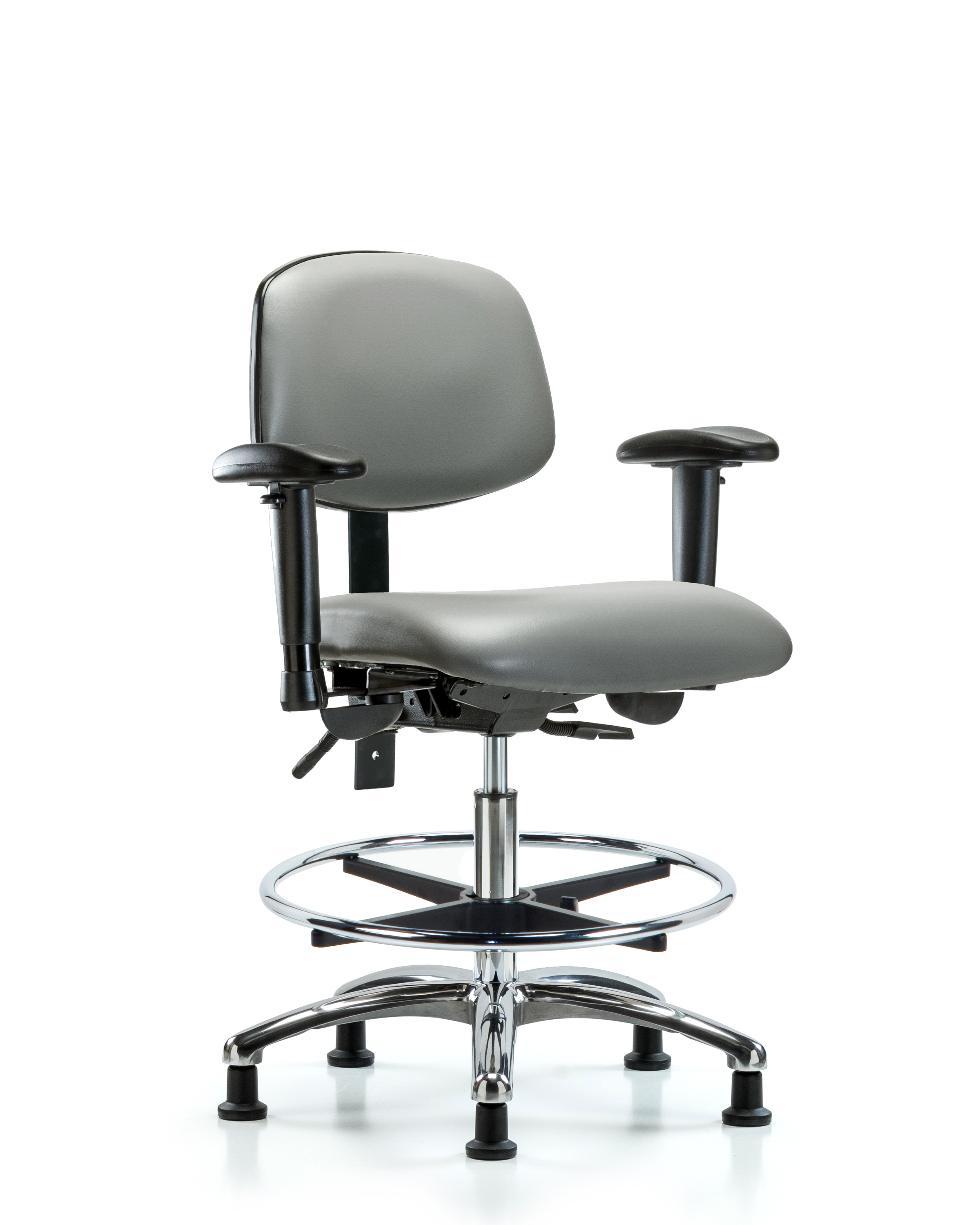 Rutledge Vinyl Chair Chrome - Medium Bench Height with Seat Tilt, Adjustable Arms, Chrome Foot Ring, & Stationary Glides in Sterling Supernova Vinyl