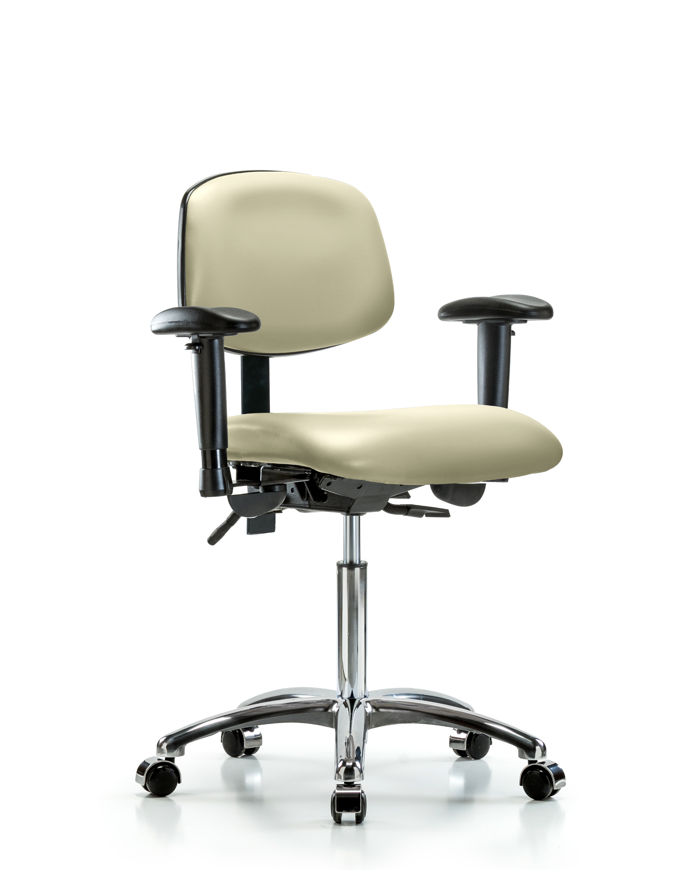 Rutledge Vinyl Chair Chrome - Medium Bench Height with Seat Tilt, Adjustable Arms, & Casters in Adobe White Trailblazer Vinyl
