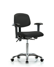 Rutledge Vinyl Chair Chrome - Medium Bench Height with Seat Tilt, Adjustable Arms, & Casters in Black Trailblazer Vinyl