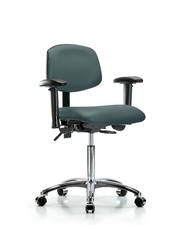 Rutledge Vinyl Chair Chrome - Medium Bench Height with Seat Tilt, Adjustable Arms, & Casters in Colonial Blue Trailblazer Vinyl