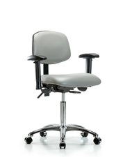 Rutledge Vinyl Chair Chrome - Medium Bench Height with Seat Tilt, Adjustable Arms, & Casters in Dove Trailblazer Vinyl