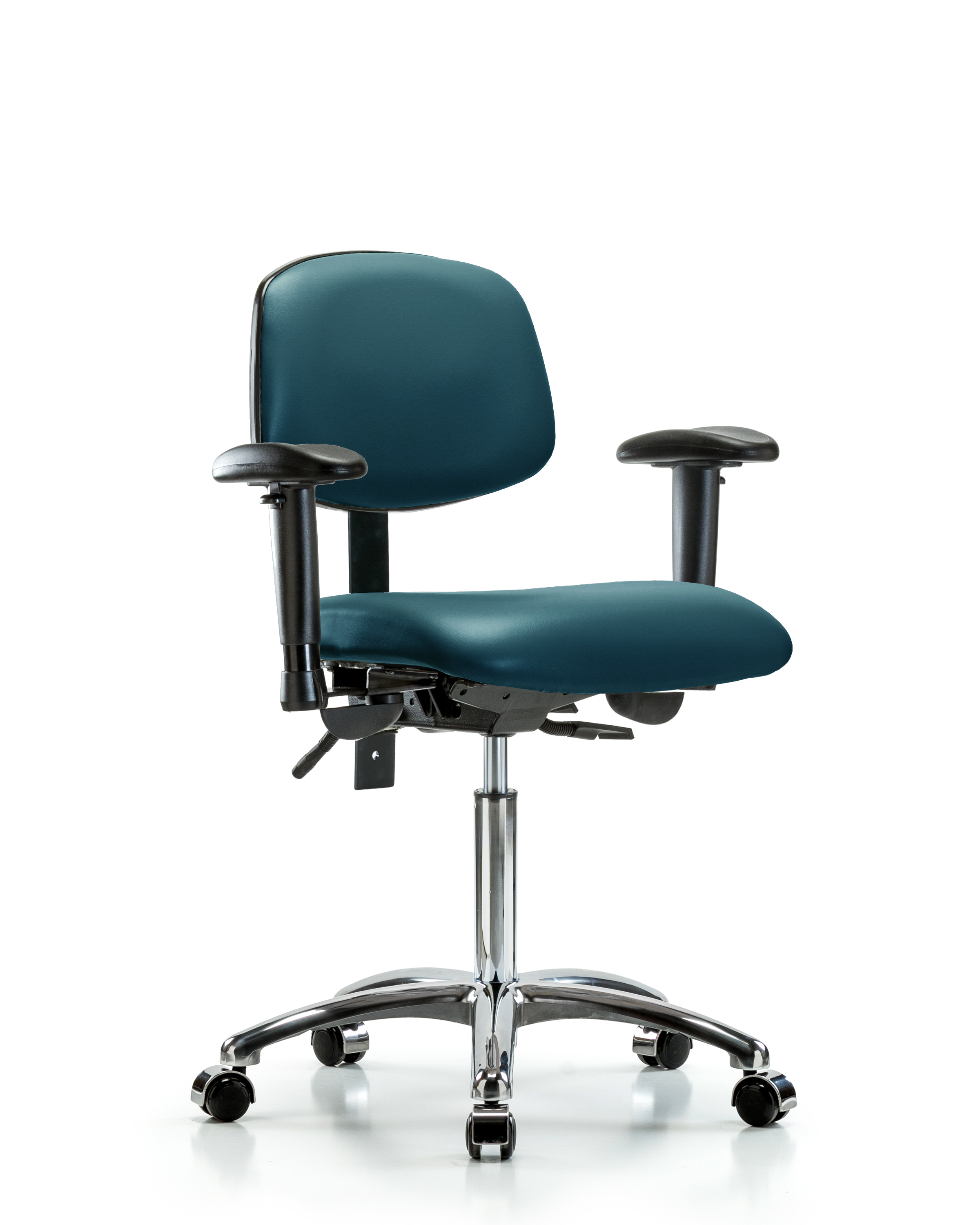 Rutledge Vinyl Chair Chrome - Medium Bench Height with Seat Tilt, Adjustable Arms, & Casters in Marine Blue Supernova Vinyl