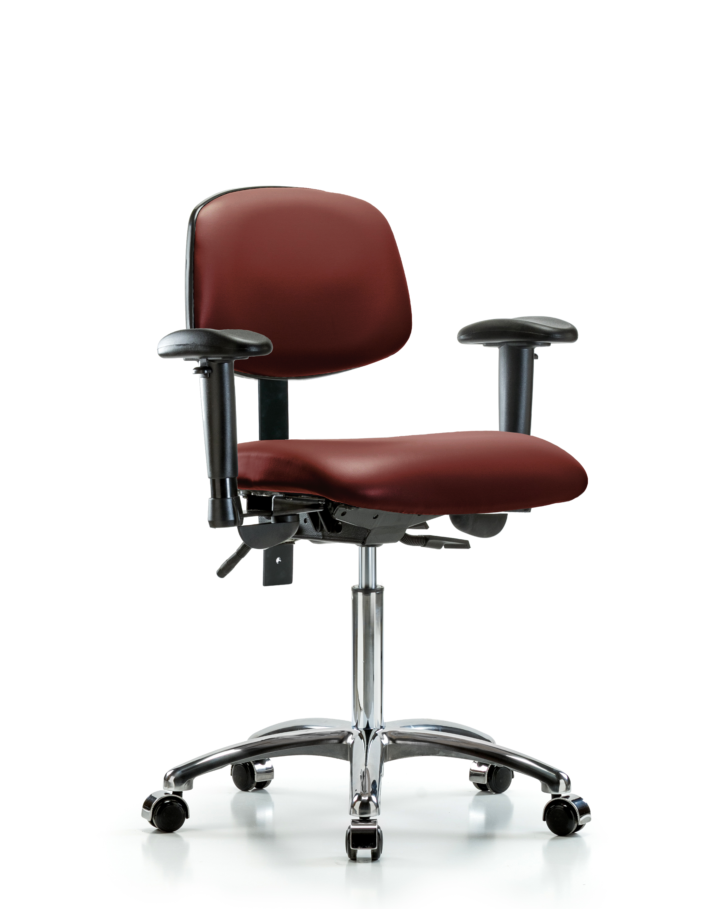Rutledge Vinyl Chair Chrome - Medium Bench Height with Seat Tilt, Adjustable Arms, & Casters in Borscht Supernova Vinyl