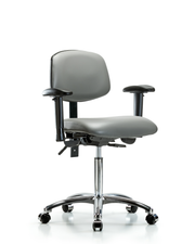 Rutledge Vinyl Chair Chrome - Medium Bench Height with Seat Tilt, Adjustable Arms, & Casters in Sterling Supernova Vinyl