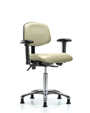 Rutledge Vinyl Chair Chrome - Medium Bench Height with Seat Tilt, Adjustable Arms, & Stationary Glides in Adobe White Trailblazer Vinyl