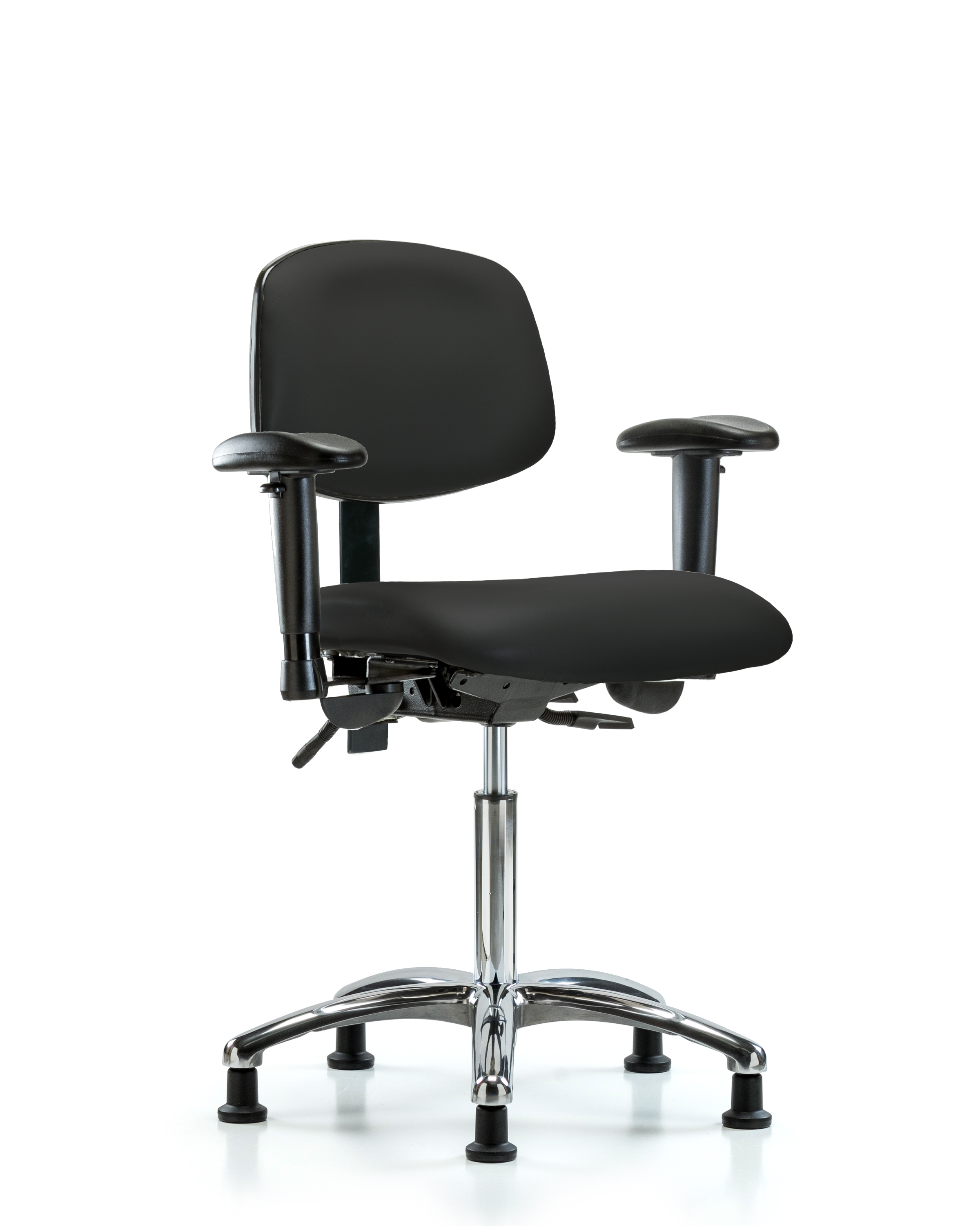 Rutledge Vinyl Chair Chrome - Medium Bench Height with Seat Tilt, Adjustable Arms, & Stationary Glides in Black Trailblazer Vinyl
