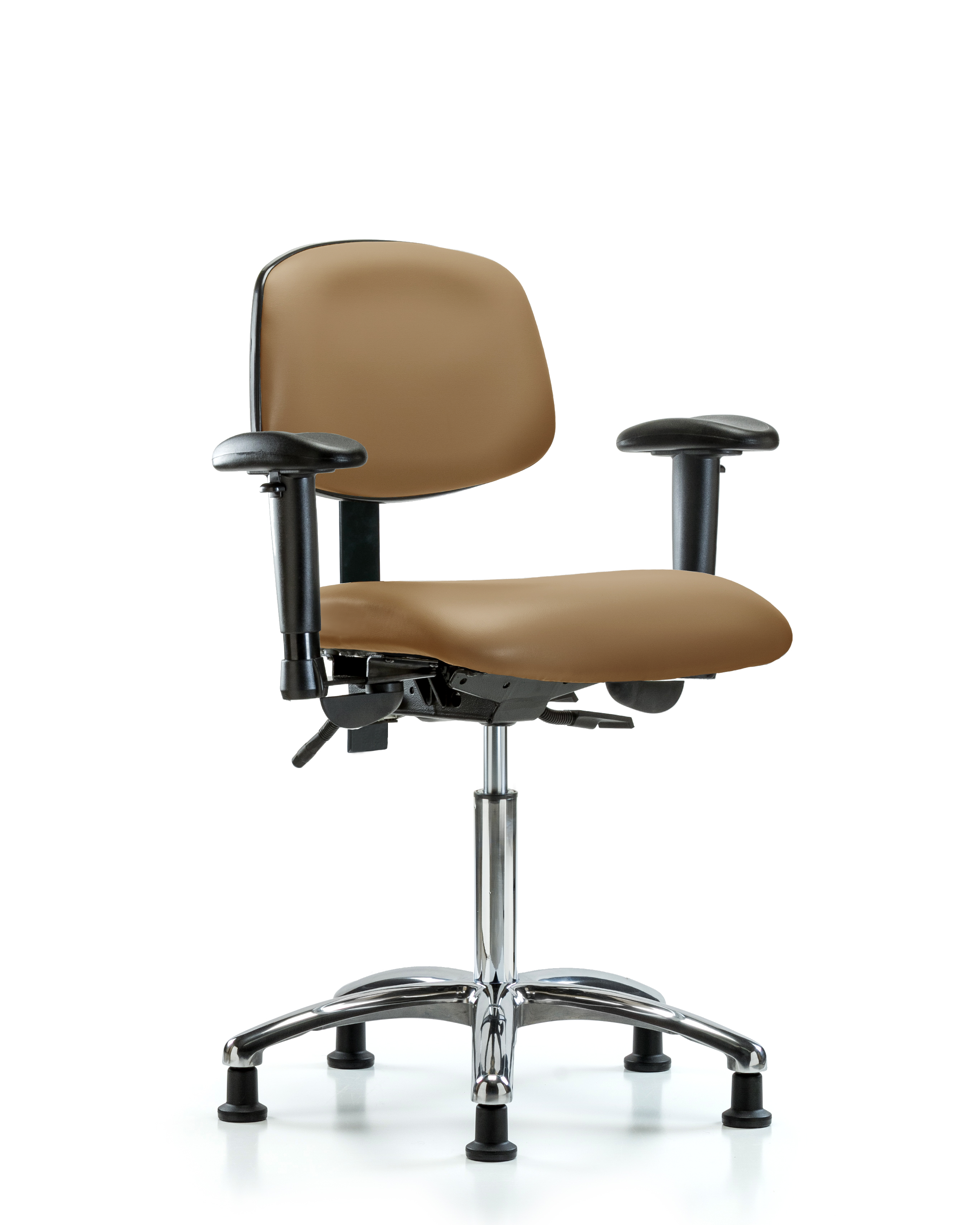 Rutledge Vinyl Chair Chrome - Medium Bench Height with Seat Tilt, Adjustable Arms, & Stationary Glides in Taupe Trailblazer Vinyl