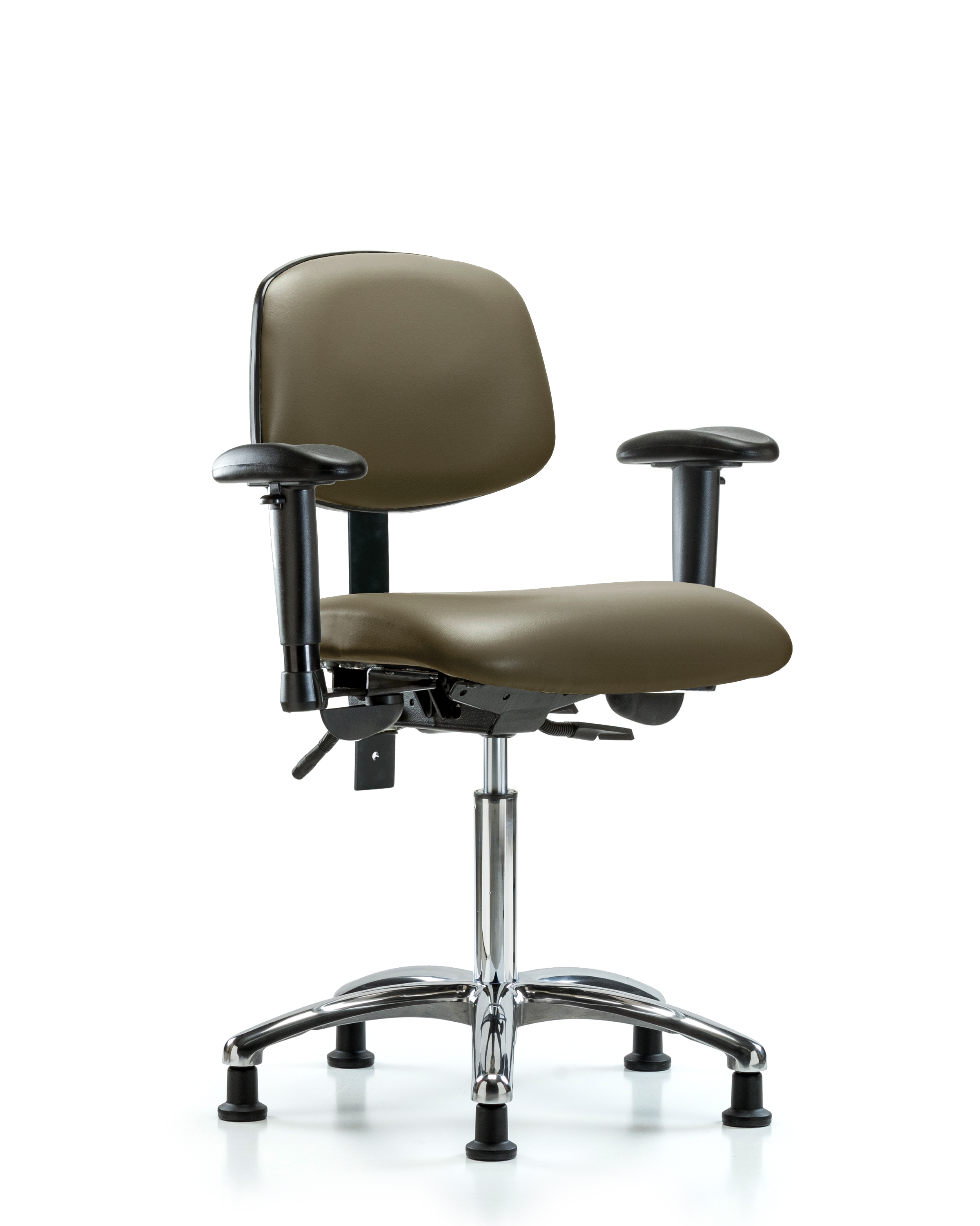 Rutledge Vinyl Chair Chrome - Medium Bench Height with Seat Tilt, Adjustable Arms, & Stationary Glides in Taupe Supernova Vinyl