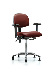 Rutledge Vinyl Chair Chrome - Medium Bench Height with Seat Tilt, Adjustable Arms, & Stationary Glides in Borscht Supernova Vinyl