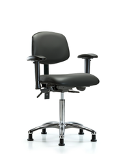 Rutledge Vinyl Chair Chrome - Medium Bench Height with Seat Tilt, Adjustable Arms, & Stationary Glides in Carbon Supernova Vinyl