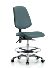 Rutledge Vinyl Chair Chrome - Medium Bench Height with Medium Back, Chrome Foot Ring, & Casters in Colonial Blue Trailblazer Vinyl