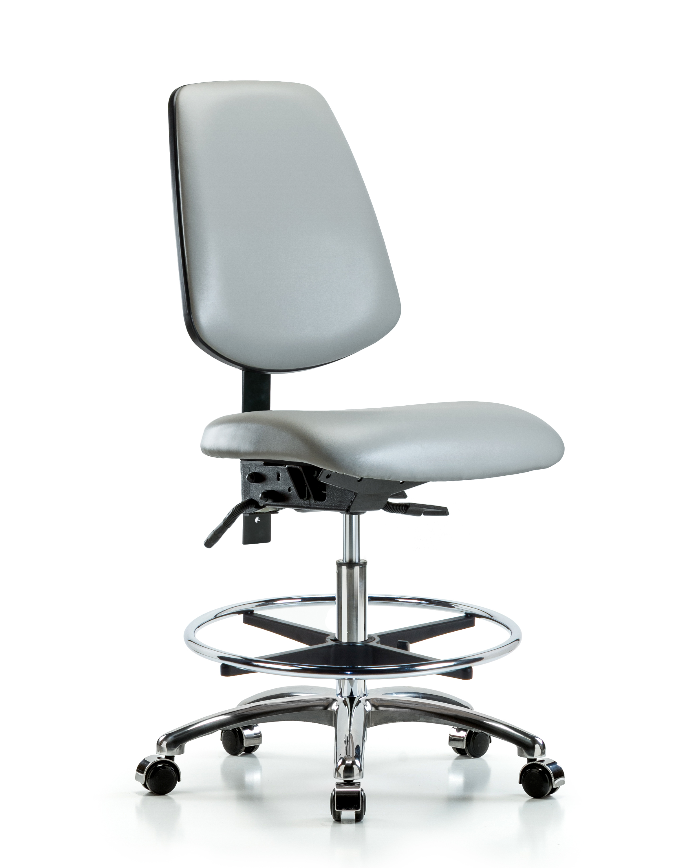 Rutledge Vinyl Chair Chrome - Medium Bench Height with Medium Back, Chrome Foot Ring, & Casters in Dove Trailblazer Vinyl