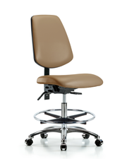 Rutledge Vinyl Chair Chrome - Medium Bench Height with Medium Back, Chrome Foot Ring, & Casters in Taupe Trailblazer Vinyl