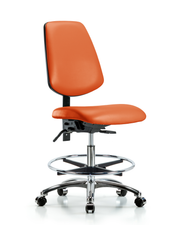 Rutledge Vinyl Chair Chrome - Medium Bench Height with Medium Back, Chrome Foot Ring, & Casters in Orange Kist Trailblazer Vinyl