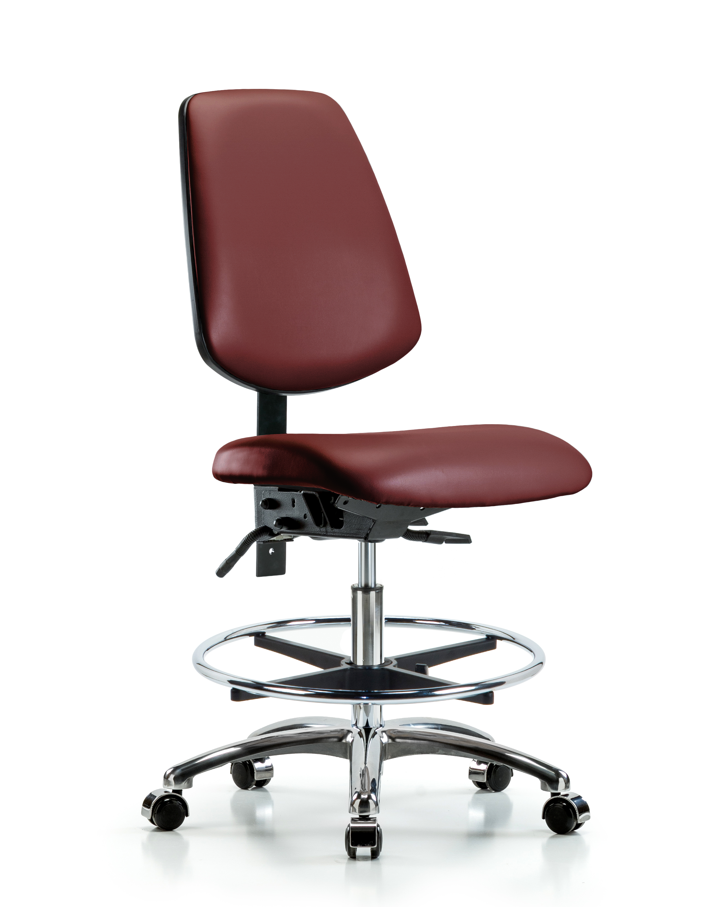 Rutledge Vinyl Chair Chrome - Medium Bench Height with Medium Back, Chrome Foot Ring, & Casters in Borscht Supernova Vinyl