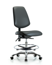 Rutledge Vinyl Chair Chrome - Medium Bench Height with Medium Back, Chrome Foot Ring, & Casters in Carbon Supernova Vinyl