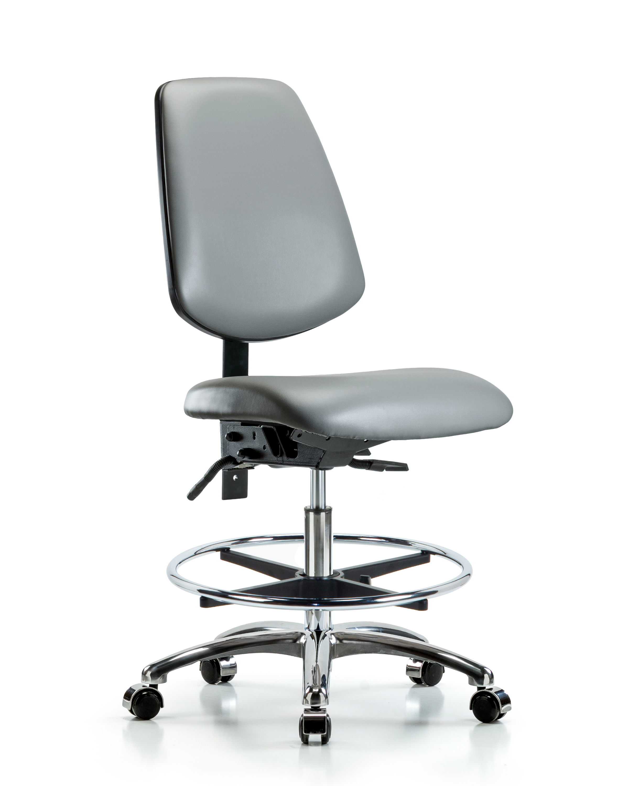 Rutledge Vinyl Chair Chrome - Medium Bench Height with Medium Back, Chrome Foot Ring, & Casters in Sterling Supernova Vinyl