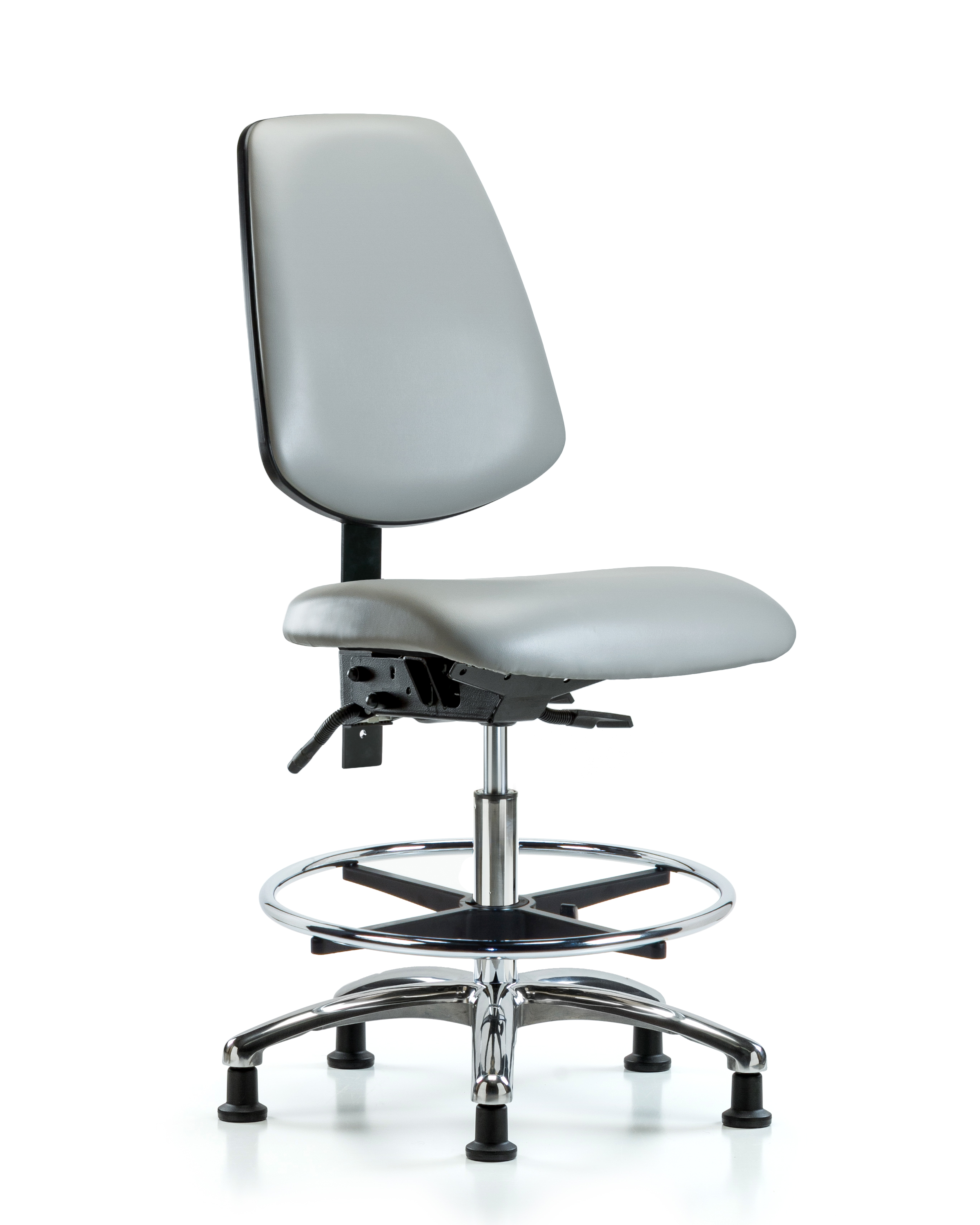Rutledge Vinyl Chair Chrome - Medium Bench Height with Medium Back, Chrome Foot Ring, & Stationary Glides in Dove Trailblazer Vinyl