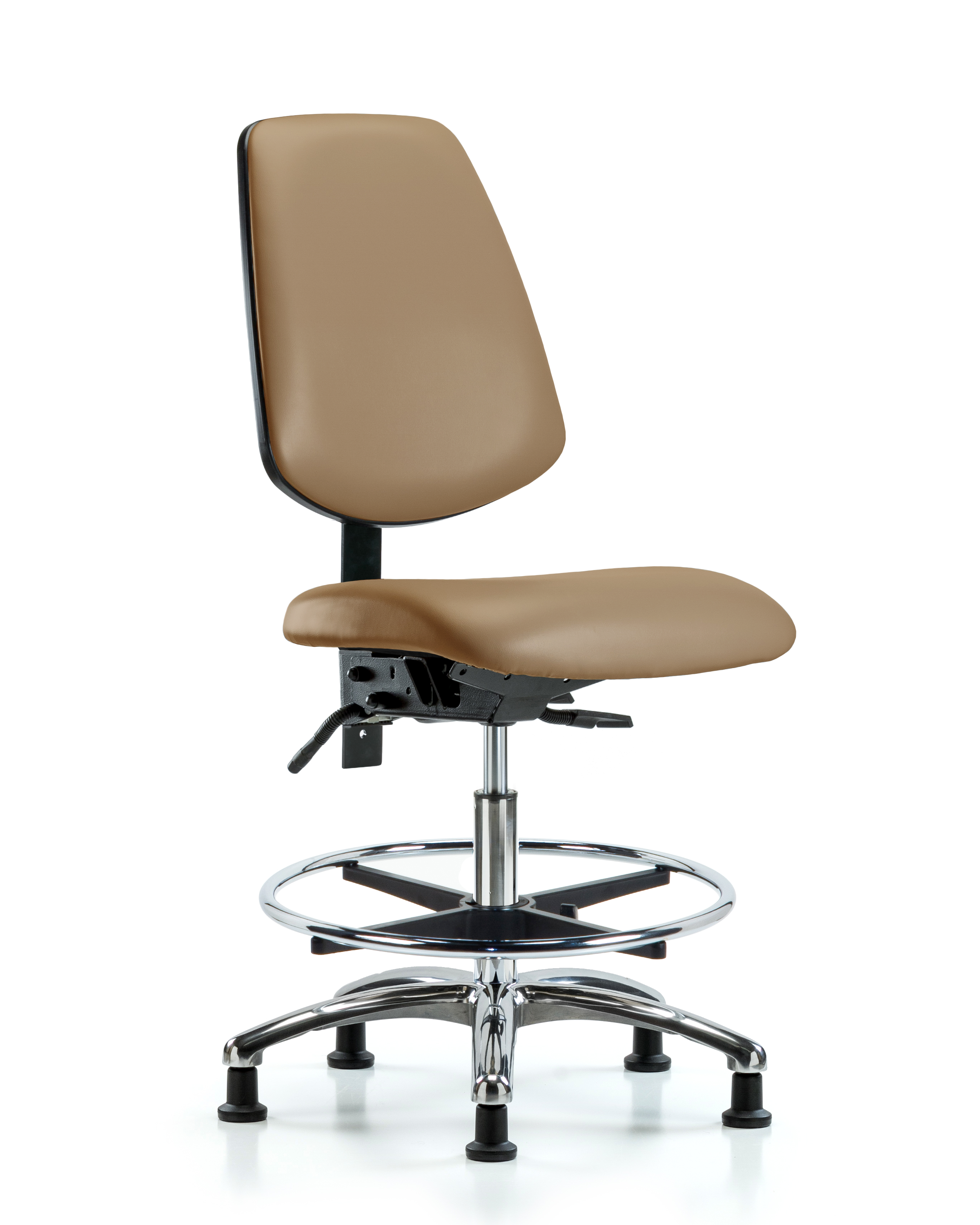 Rutledge Vinyl Chair Chrome - Medium Bench Height with Medium Back, Chrome Foot Ring, & Stationary Glides in Taupe Trailblazer Vinyl