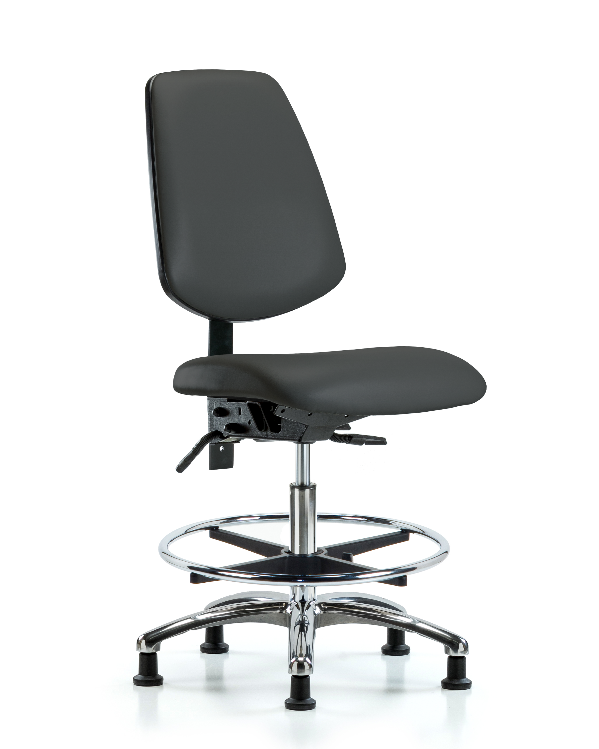 Rutledge Vinyl Chair Chrome - Medium Bench Height with Medium Back, Chrome Foot Ring, & Stationary Glides in Charcoal Trailblazer Vinyl