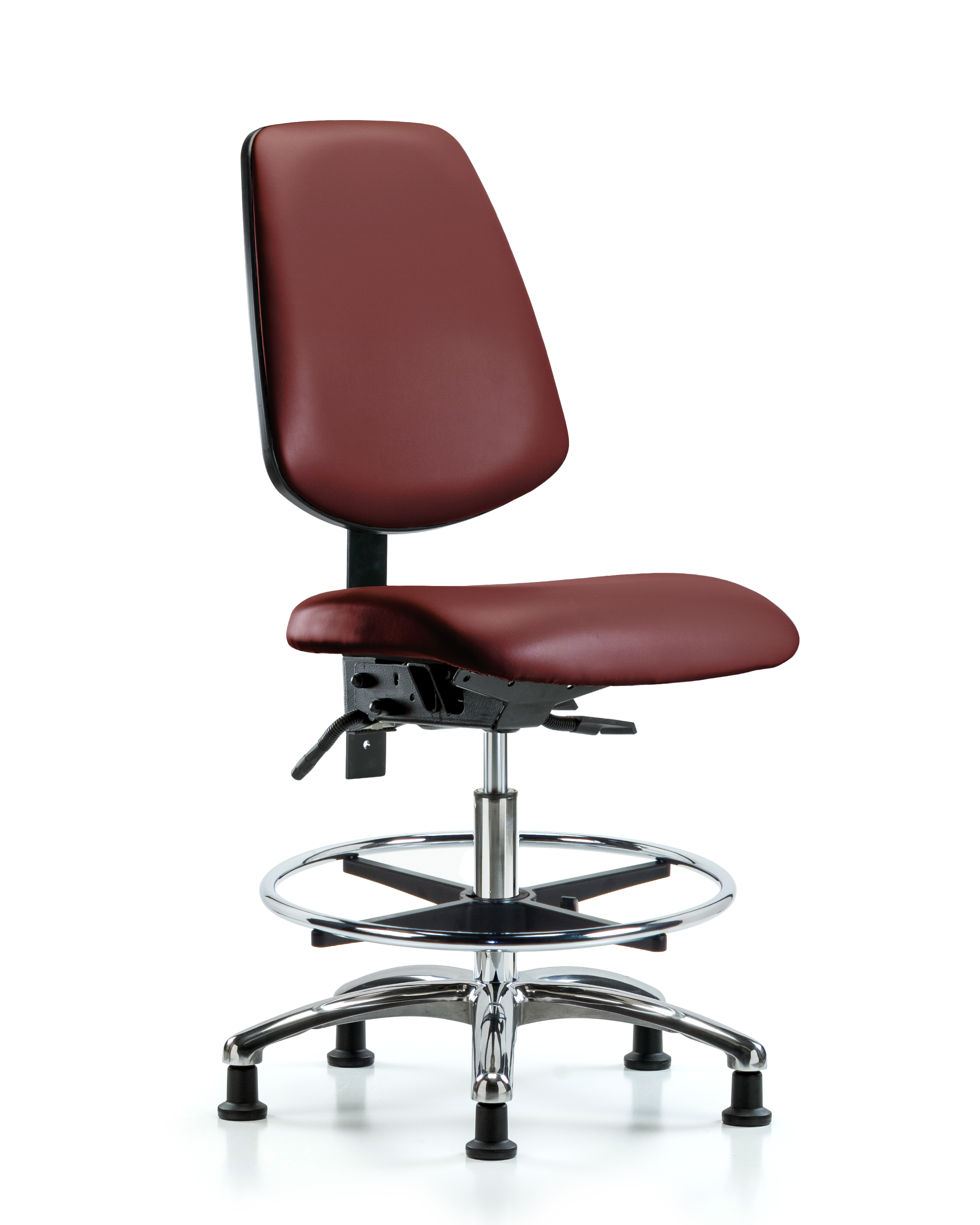 Rutledge Vinyl Chair Chrome - Medium Bench Height with Medium Back, Chrome Foot Ring, & Stationary Glides in Borscht Supernova Vinyl
