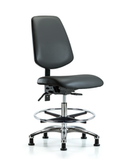 Rutledge Vinyl Chair Chrome - Medium Bench Height with Medium Back, Chrome Foot Ring, & Stationary Glides in Carbon Supernova Vinyl