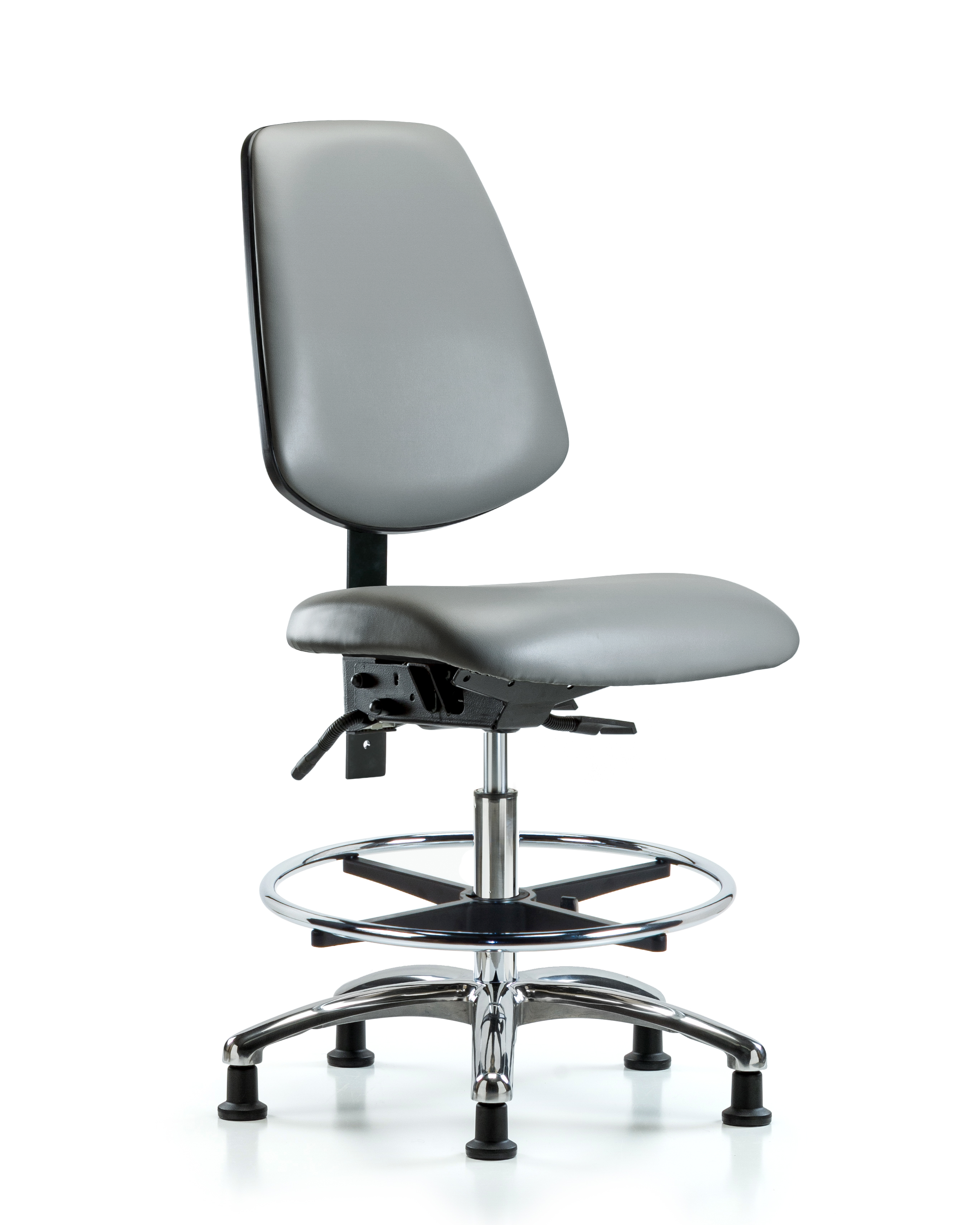 Rutledge Vinyl Chair Chrome - Medium Bench Height with Medium Back, Chrome Foot Ring, & Stationary Glides in Sterling Supernova Vinyl