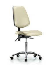 Rutledge Vinyl Chair Chrome - Medium Bench Height with Medium Back & Casters in Adobe White Trailblazer Vinyl