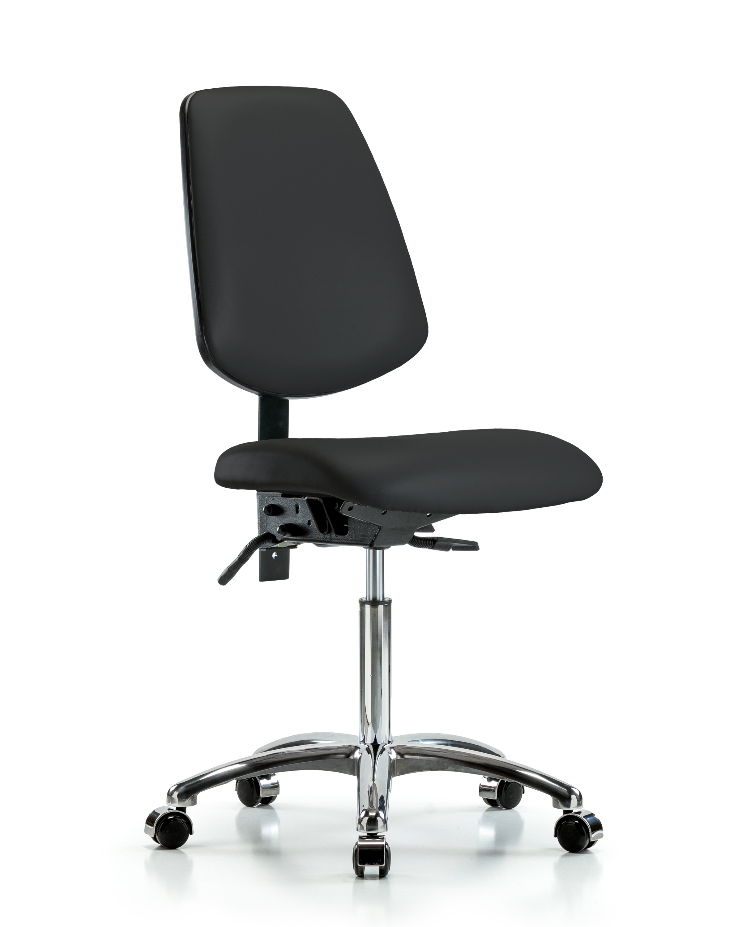 Rutledge Vinyl Chair Chrome - Medium Bench Height with Medium Back & Casters in Black Trailblazer Vinyl