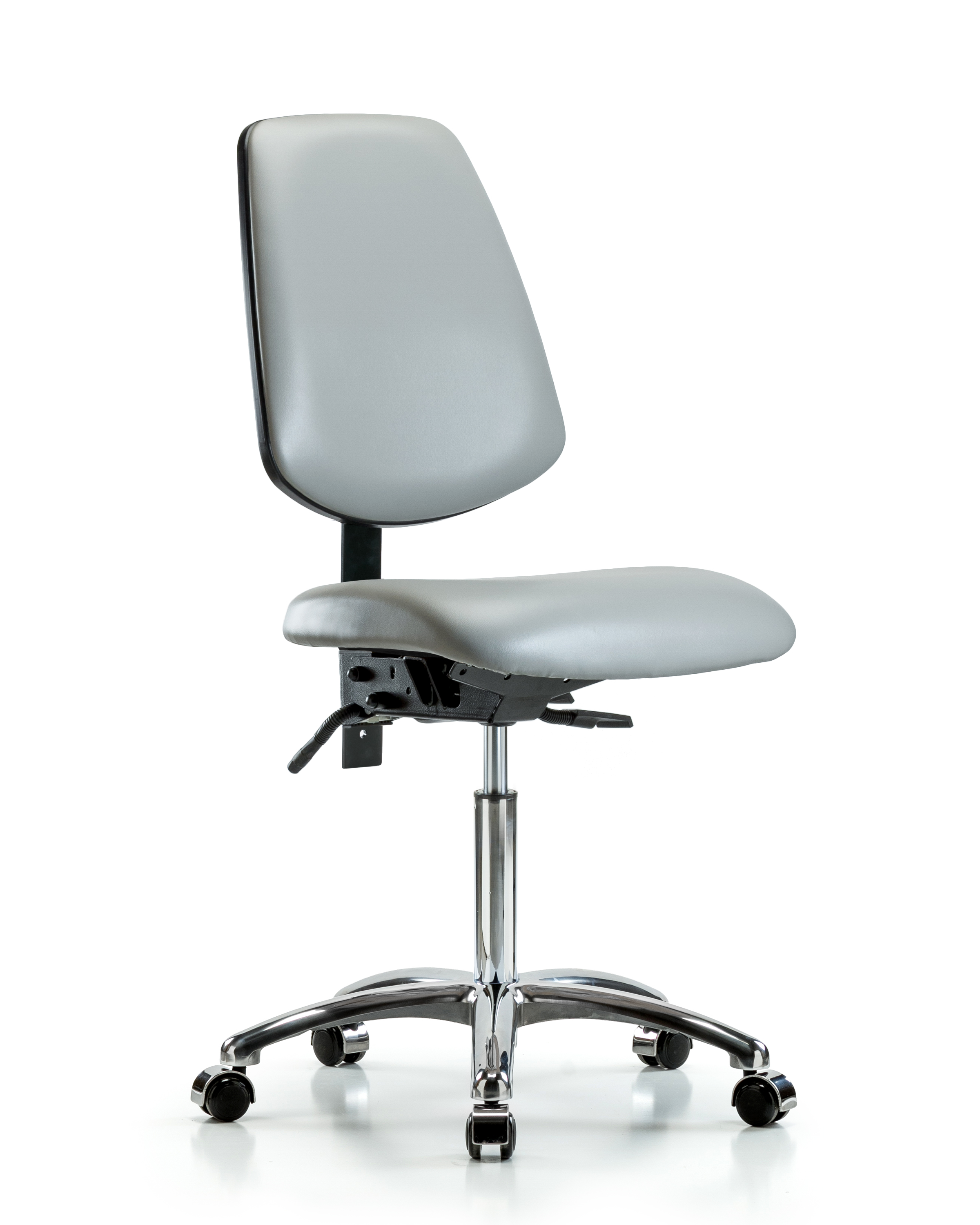 Rutledge Vinyl Chair Chrome - Medium Bench Height with Medium Back & Casters in Dove Trailblazer Vinyl