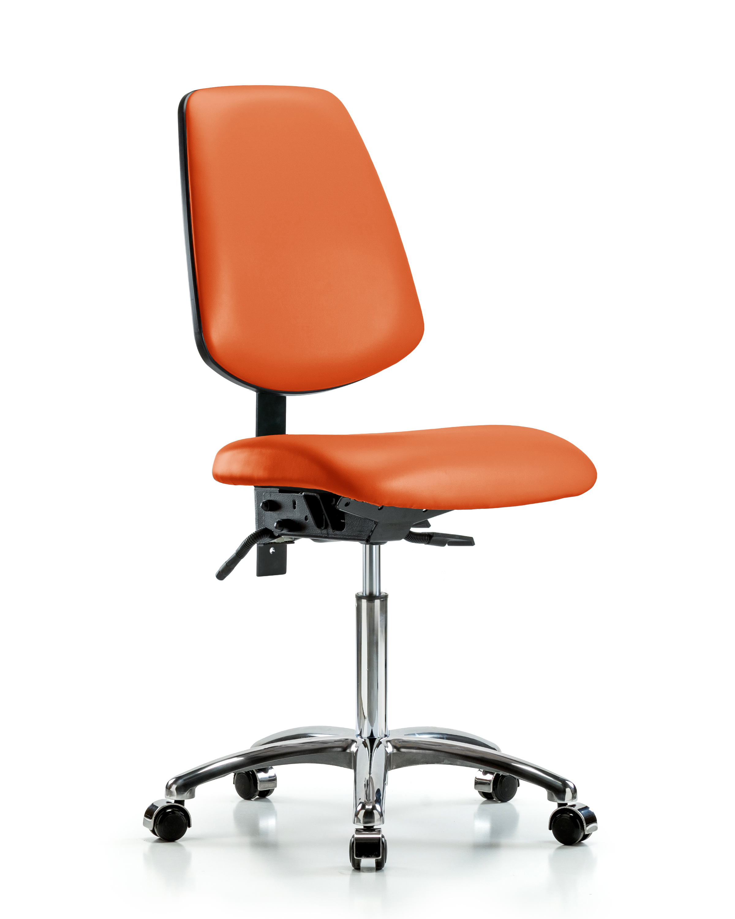 Rutledge Vinyl Chair Chrome - Medium Bench Height with Medium Back & Casters in Orange Kist Trailblazer Vinyl