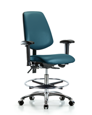 Rutledge Vinyl Chair Chrome - Medium Bench Height with Medium Back, Adjustable Arms, Chrome Foot Ring, & Casters in Marine Blue Supernova Vinyl