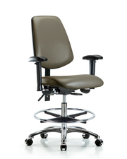 Rutledge Vinyl Chair Chrome - Medium Bench Height with Medium Back, Adjustable Arms, Chrome Foot Ring, & Casters in Taupe Supernova Vinyl