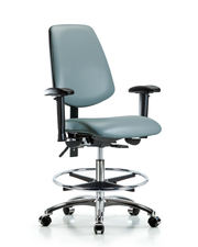 Rutledge Vinyl Chair Chrome - Medium Bench Height with Medium Back, Adjustable Arms, Chrome Foot Ring, & Casters in Storm Supernova Vinyl