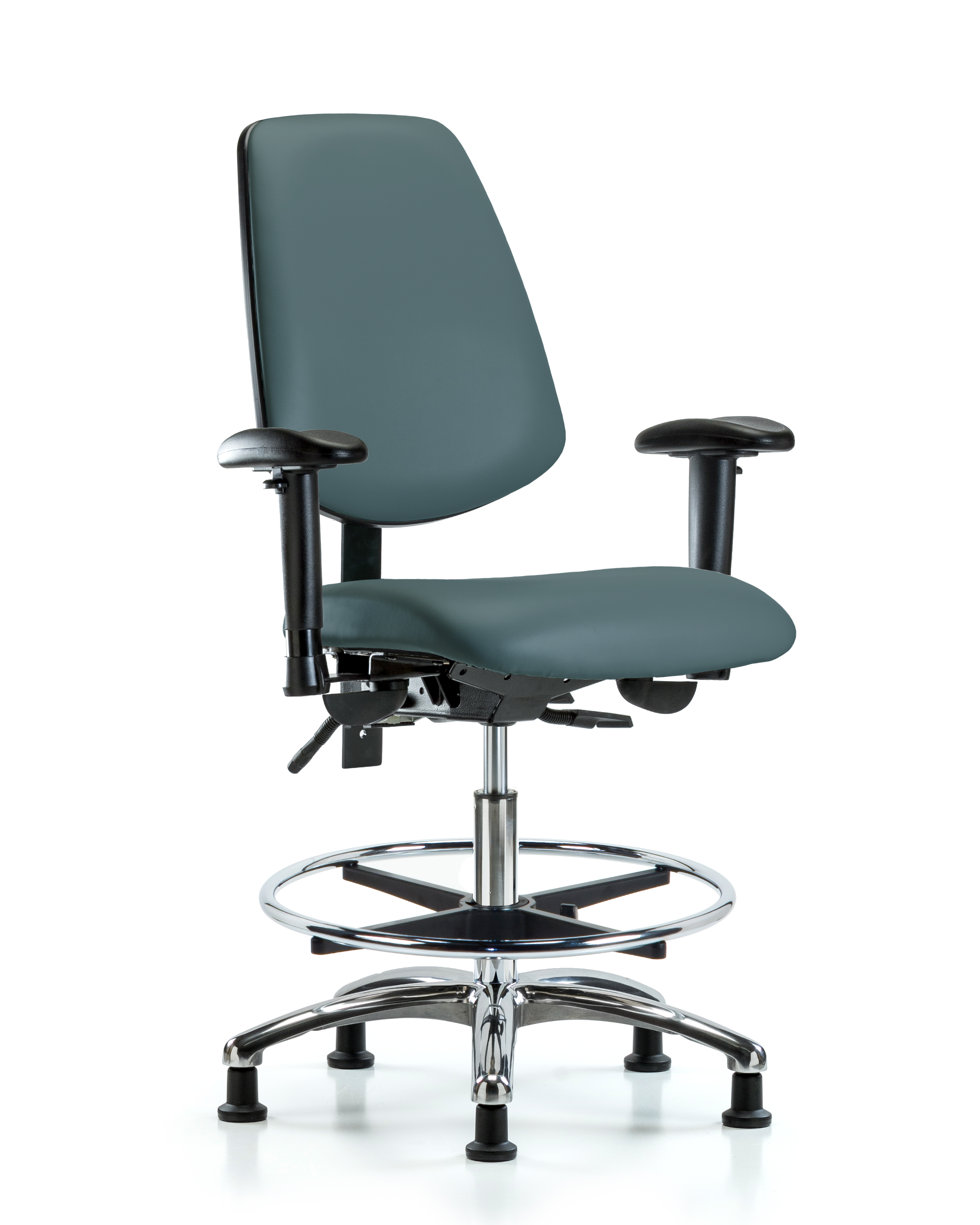 Rutledge Vinyl Chair Chrome - Medium Bench Height with Medium Back, Adjustable Arms, Chrome Foot Ring, & Stationary Glides in Colonial Blue Trailblazer Vinyl