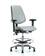 Rutledge Vinyl Chair Chrome - Medium Bench Height with Medium Back, Adjustable Arms, Chrome Foot Ring, & Stationary Glides in Dove Trailblazer Vinyl