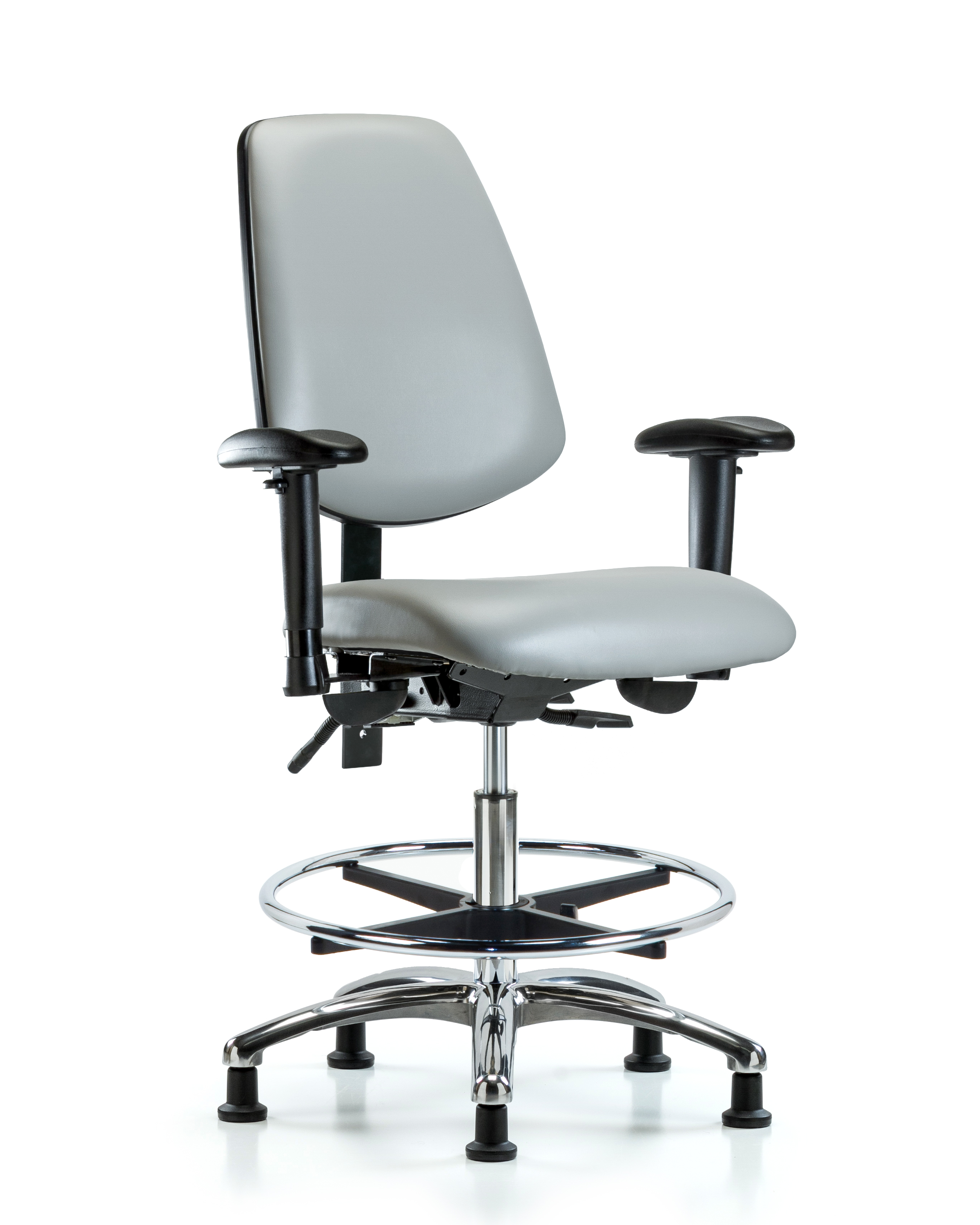 Rutledge Vinyl Chair Chrome - Medium Bench Height with Medium Back, Adjustable Arms, Chrome Foot Ring, & Stationary Glides in Dove Trailblazer Vinyl