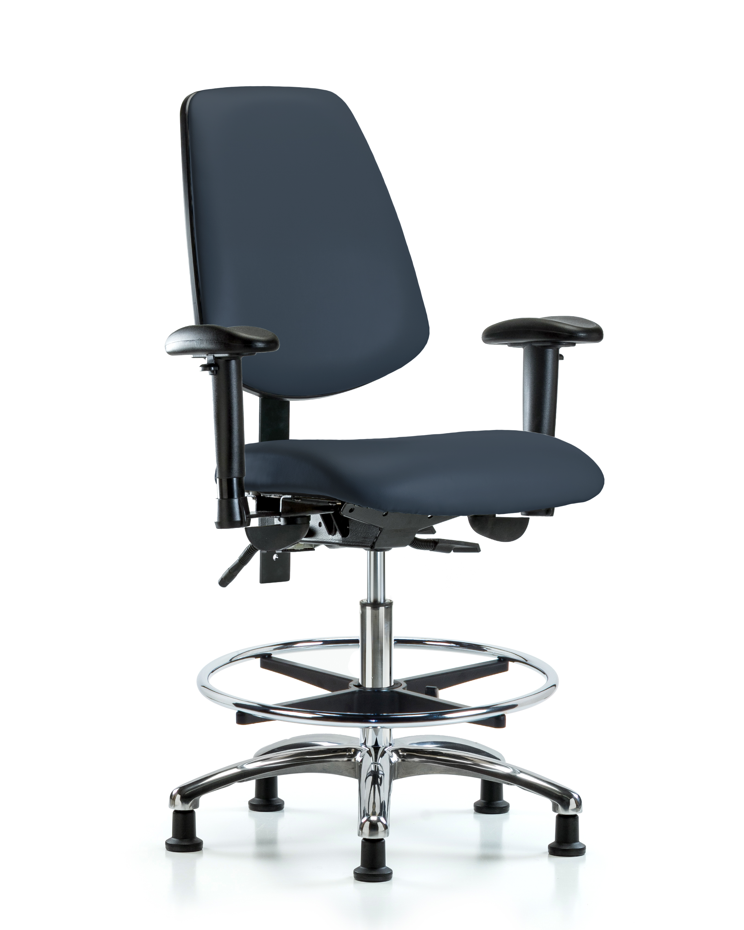 Rutledge Vinyl Chair Chrome - Medium Bench Height with Medium Back, Adjustable Arms, Chrome Foot Ring, & Stationary Glides in Imperial Blue Trailblazer Vinyl