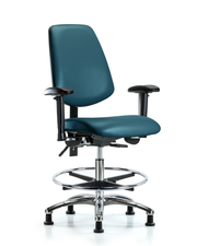Rutledge Vinyl Chair Chrome - Medium Bench Height with Medium Back, Adjustable Arms, Chrome Foot Ring, & Stationary Glides in Marine Blue Supernova Vinyl