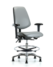 Rutledge Vinyl Chair Chrome - Medium Bench Height with Medium Back, Adjustable Arms, Chrome Foot Ring, & Stationary Glides in Sterling Supernova Vinyl