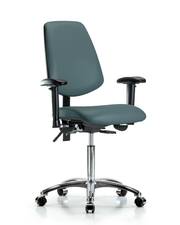Rutledge Vinyl Chair Chrome - Medium Bench Height with Medium Back, Adjustable Arms, & Casters in Colonial Blue Trailblazer Vinyl