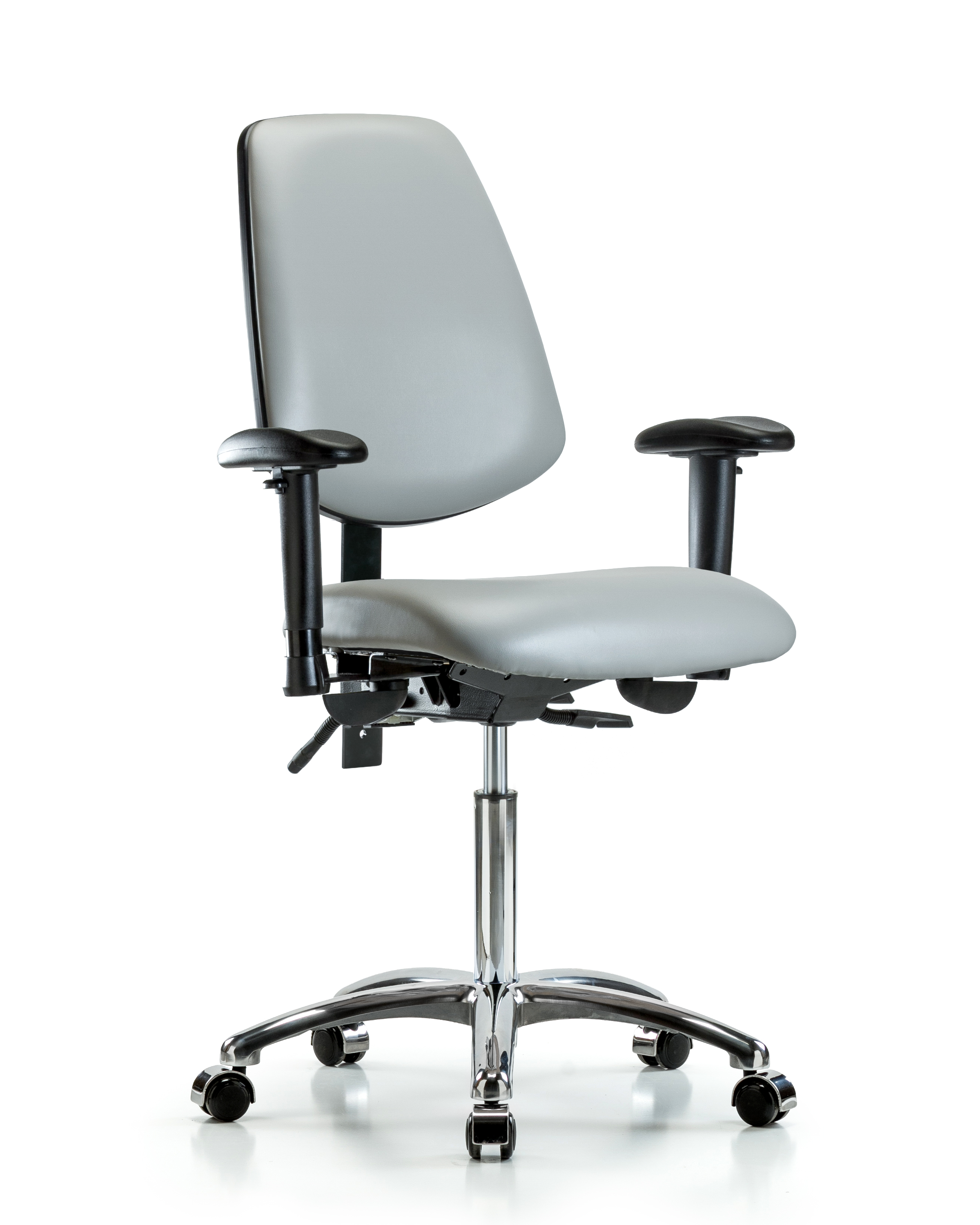 Rutledge Vinyl Chair Chrome - Medium Bench Height with Medium Back, Adjustable Arms, & Casters in Dove Trailblazer Vinyl