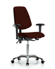 Rutledge Vinyl Chair Chrome - Medium Bench Height with Medium Back, Adjustable Arms, & Casters in Burgundy Trailblazer Vinyl