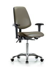 Rutledge Vinyl Chair Chrome - Medium Bench Height with Medium Back, Adjustable Arms, & Casters in Taupe Supernova Vinyl